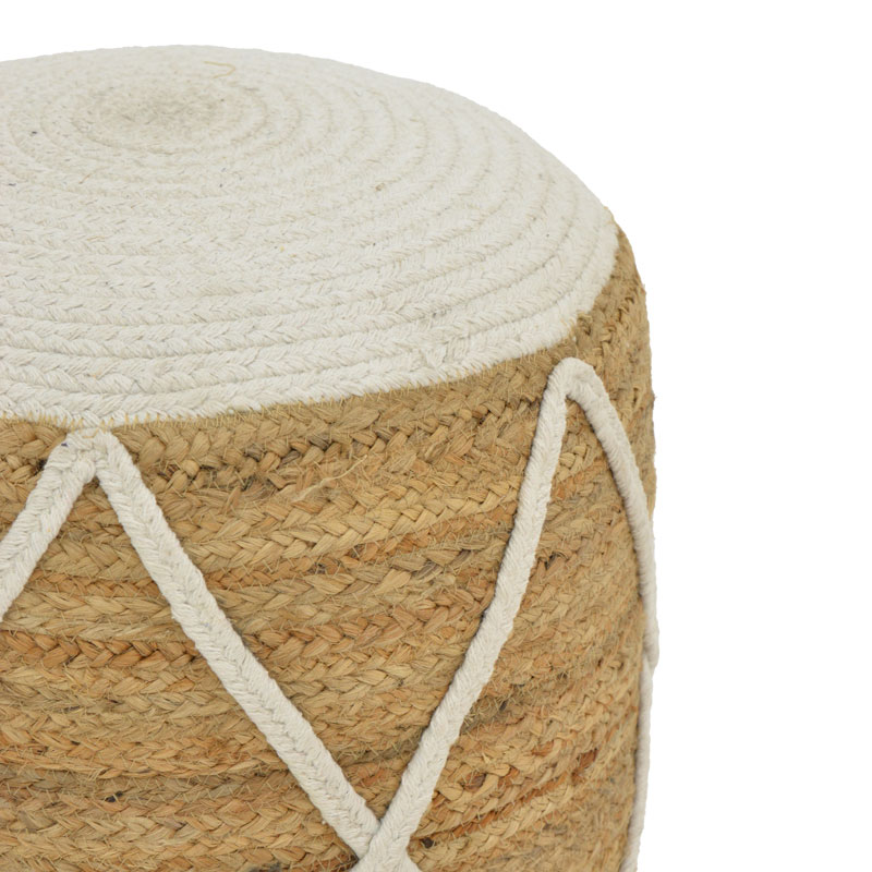 Stol-puf Maroc Inart prej jute në nuancë natyrale dhe të bardhë D40x45cm