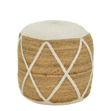 Stol-puf Maroc Inart prej jute në nuancë natyrale dhe të bardhë D40x45cm