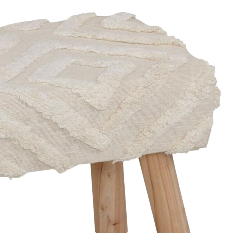 Stol Shep Inart 100% pambuk në nuancë të bardhë dhe dru eukalipti 60x30x40cm
