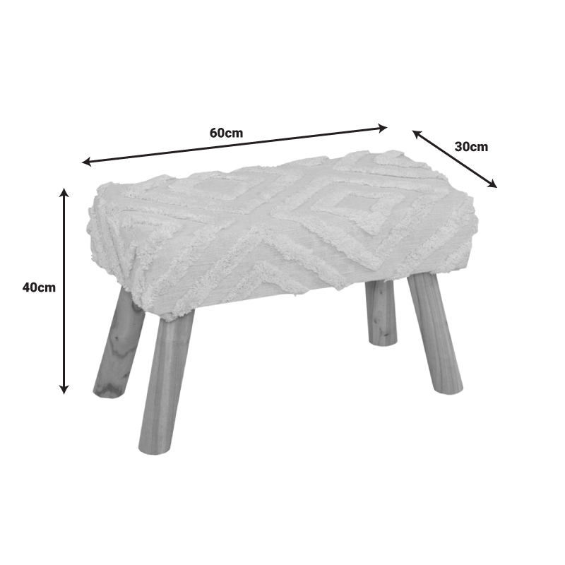 Stol Shep Inart 100% pambuk në nuancë të bardhë dhe dru eukalipti 60x30x40cm
