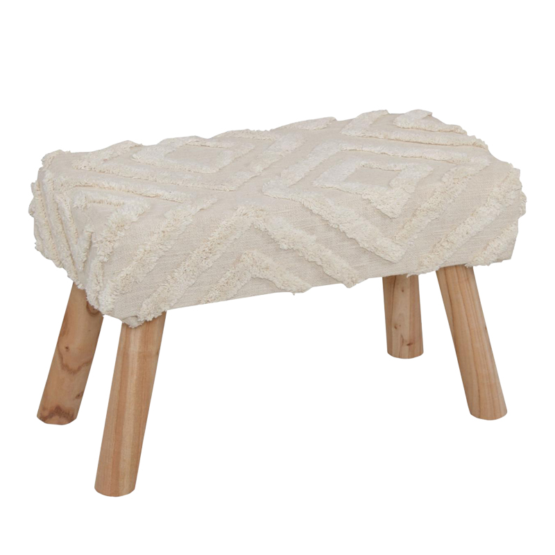 Stol Shep Inart 100% pambuk në nuancë të bardhë dhe dru eukalipti 60x30x40cm
