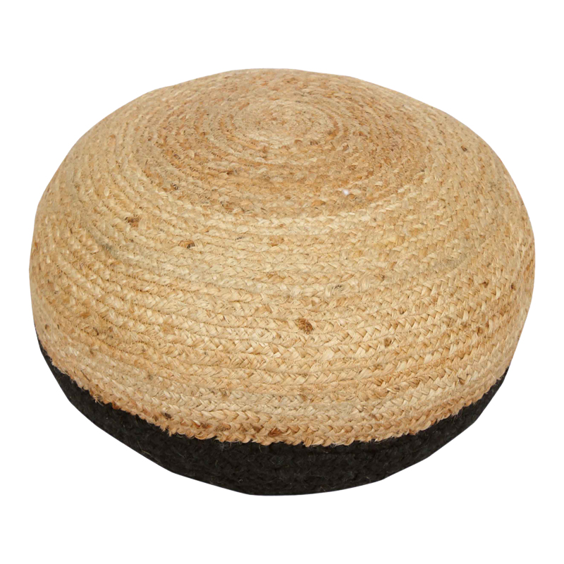 Stol-puf Brana Inart prej jute në nuancë natyrale dhe të zezë D40x30cm