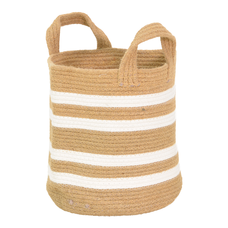 Shportë dekorative Mibra Inart pambuk-jute në nuancë bezhë-e bardhë D30x30cm