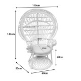 Fotel Dorothy Inart me jastëk të bardhë-rattan i bardhë 115x53x147cm