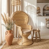 Fotel Rea Inart me jastëk bezhë-rattan natyral 92x75x140cm