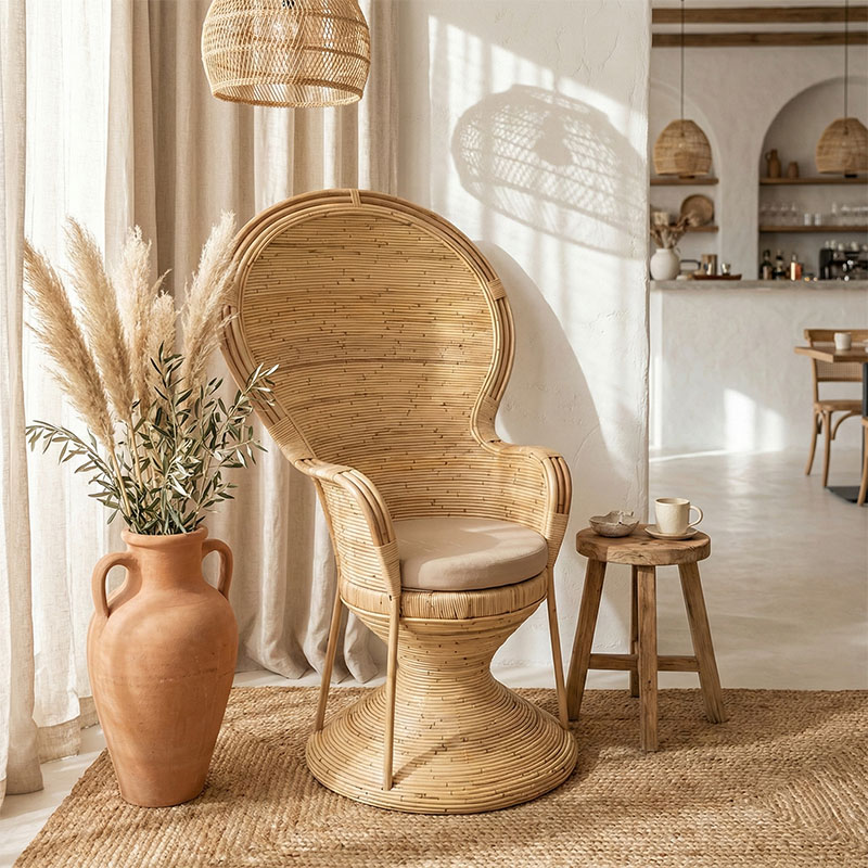 Fotel Rea Inart me jastëk bezhë-rattan natyral 92x75x140cm