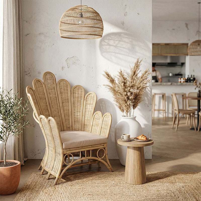 Fotel Fragia Inart me jastëk bezhë-rattan natyral 85x96x120cm