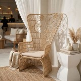 Fotel Jake Inart me jastëk bezhë-rattan natyral 110x86x145cm