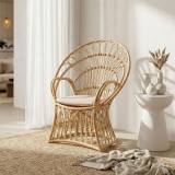 Fotel Boloni Inart me jastëk bezhë-rattan natyral 96x70x120cm