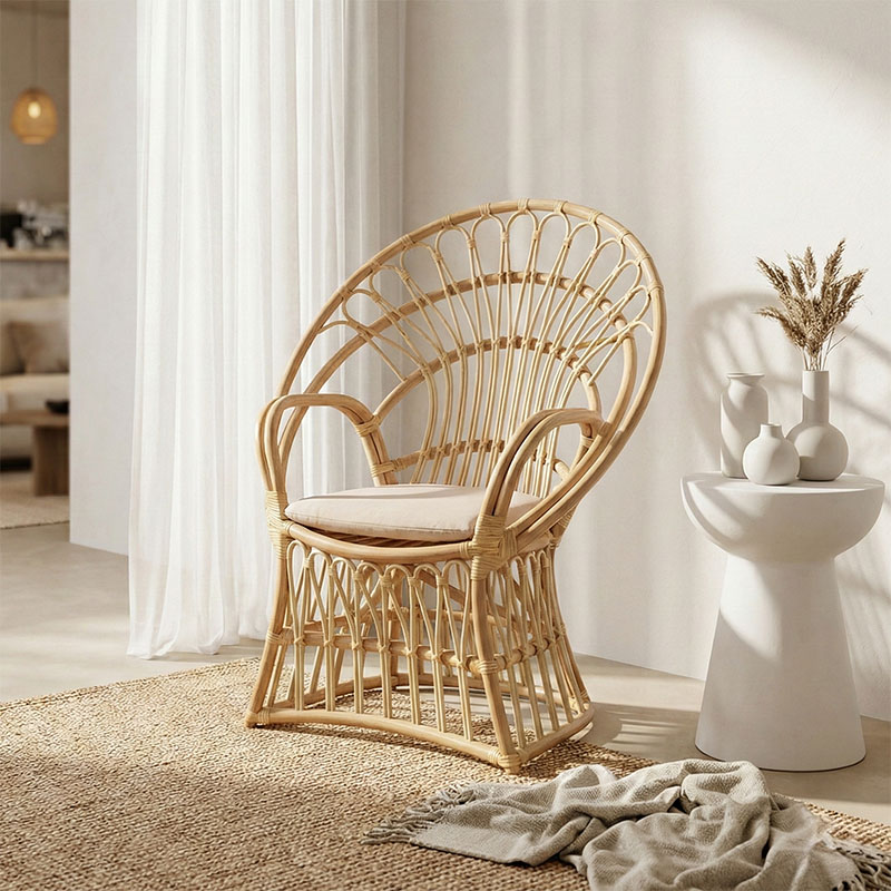 Fotel Boloni Inart me jastëk bezhë-rattan natyral 96x70x120cm