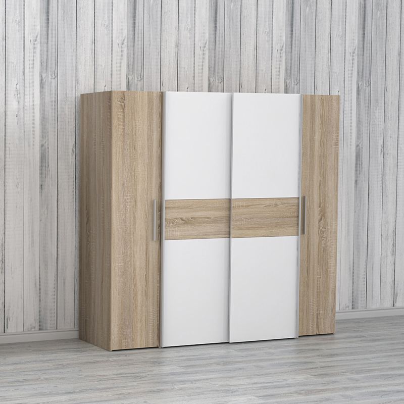 Dollap garderobe pakoworld me 4 dyer sonoma lis-melaminë e bardhë 200x61.5x190.5cm