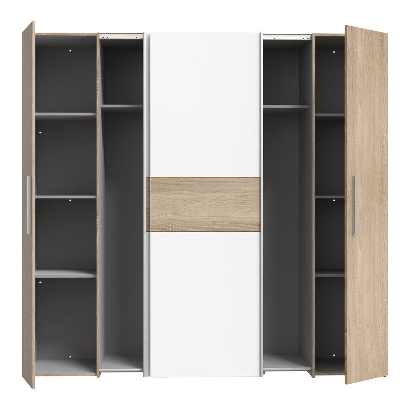 Dollap garderobe pakoworld me 4 dyer sonoma lis-melaminë e bardhë 200x61.5x190.5cm