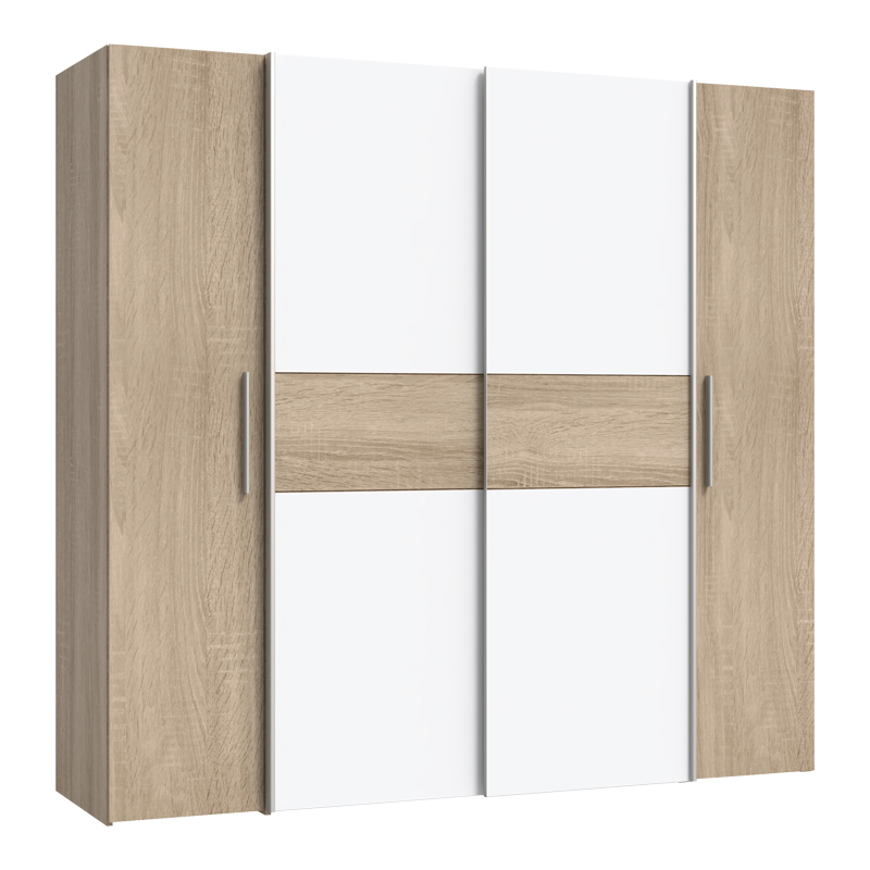 Dollap garderobe pakoworld me 4 dyer sonoma lis-melaminë e bardhë 200x61.5x190.5cm