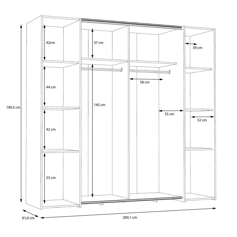 Dollap Bekerk pakoworld melamine e zezë-lisi 200x61.5x190.5cm