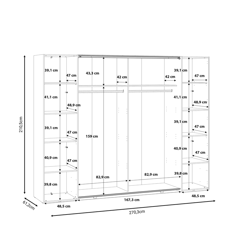 Dollap rrobash Verzo pakoworld 4 dyer melamine e bardhë 270.5x61.5x210.5cm