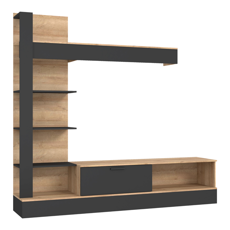 Kompleks dhome ndenjeje Dranko pakoworld melaminë e zezë-lisi 205x41.5x192cm