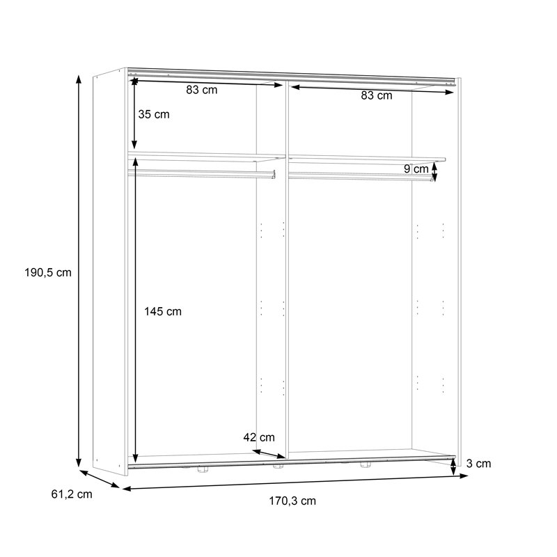 Dollap Noez pakoworld 2 dyer me rafte melaminë sonoma 170.5x61x190.5cm