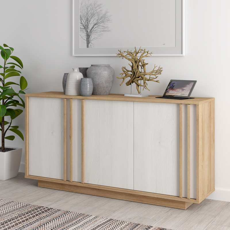 Bufe Chesto pakoworld melamine në ngjyrë të bardhë dhe lisi 169.2x42x87cm