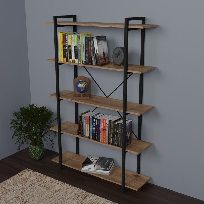 Bibliotekë Reson pakoworld oa melamine-metal i zi 120x34x180cm
