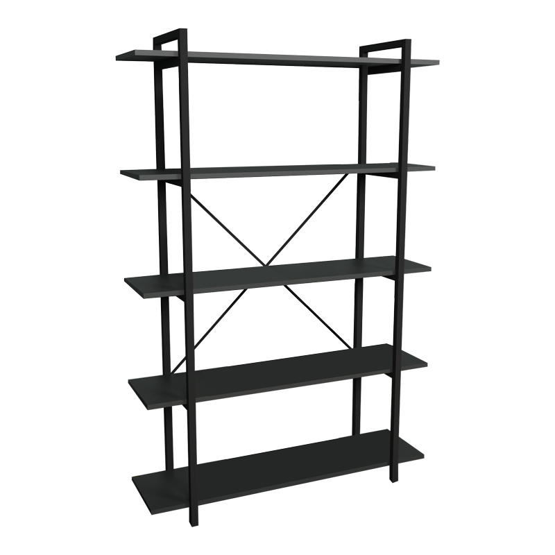 Bibliotekë Reson pakoworld melamine antracit-metal i zi 120x34x180cm