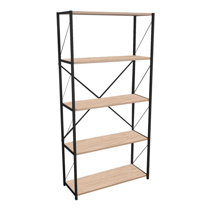 Bibliotekë Tikilmo pakoworld melaminë lisi-metal i zi 88x34x180cm