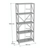 Bibliotekë Tikilmo pakoworld melaminë lisi-metal i zi 88x34x180cm
