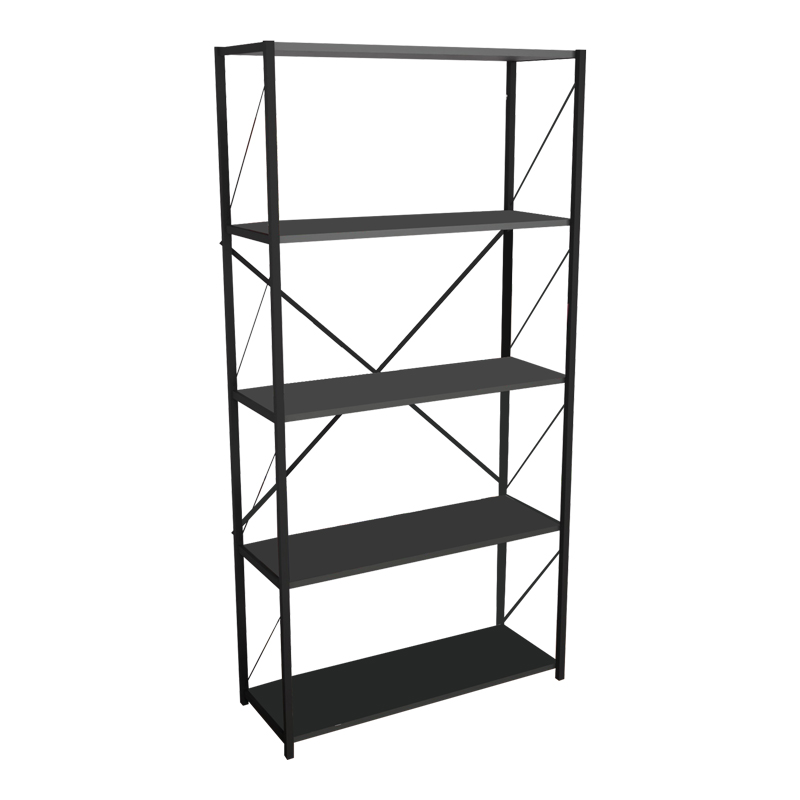 Bibliotekë Tikilmo pakoworld melaminë antracit-metal i zi 88x34x180cm