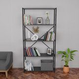 Bibliotekë Tikilmo pakoworld melaminë antracit-metal i zi 88x34x180cm