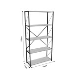 Bibliotekë Tikilmo pakoworld melaminë antracit-metal i zi 88x34x180cm