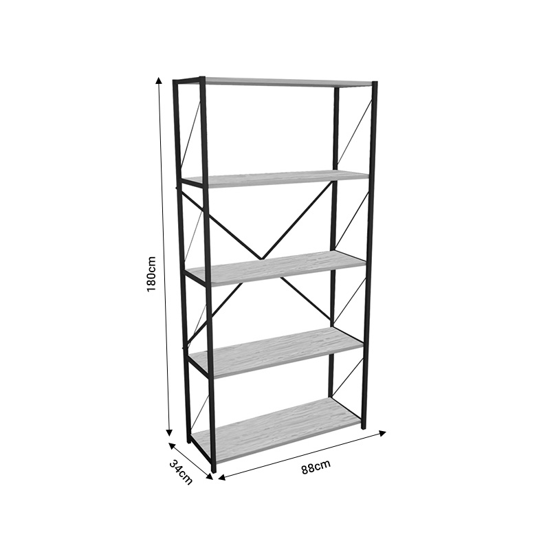 Bibliotekë Tikilmo pakoworld melaminë antracit-metal i zi 88x34x180cm