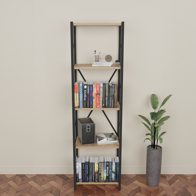 Bibliotekë Glase pakoworld melamine lisi-metal i zi 40x30x150cm