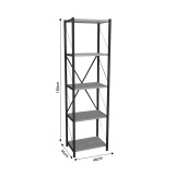Bibliotekë Glase pakoworld melamine lisi-metal i zi 40x30x150cm