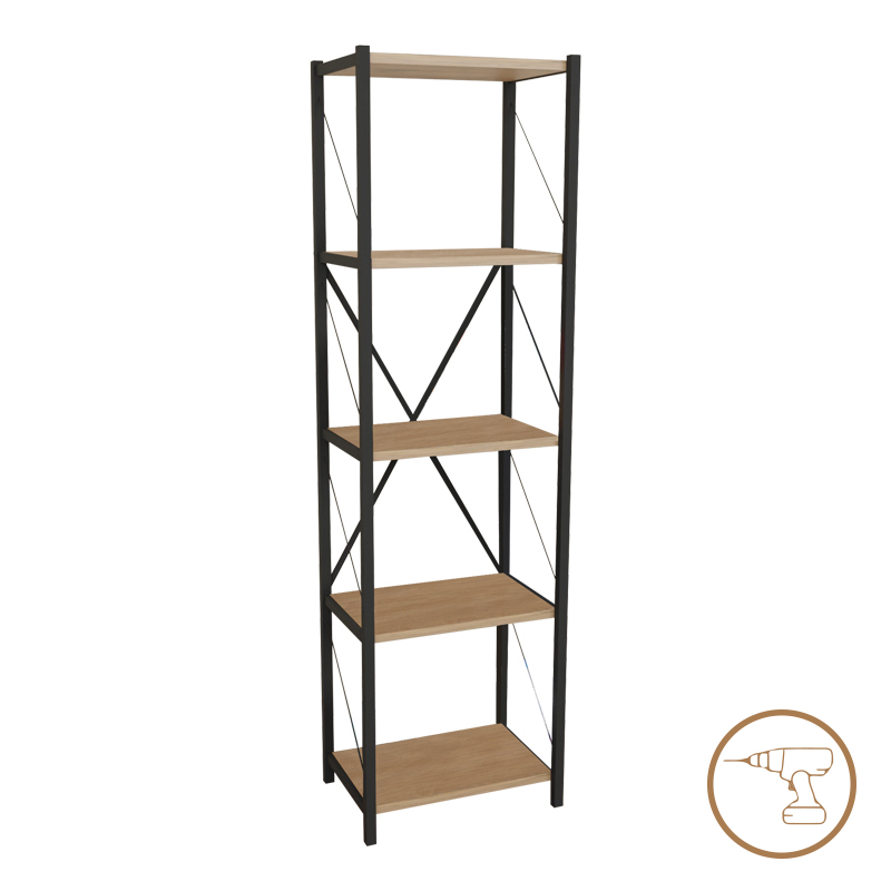 Bibliotekë Glase pakoworld melamine lisi-metal i zi 40x30x150cm