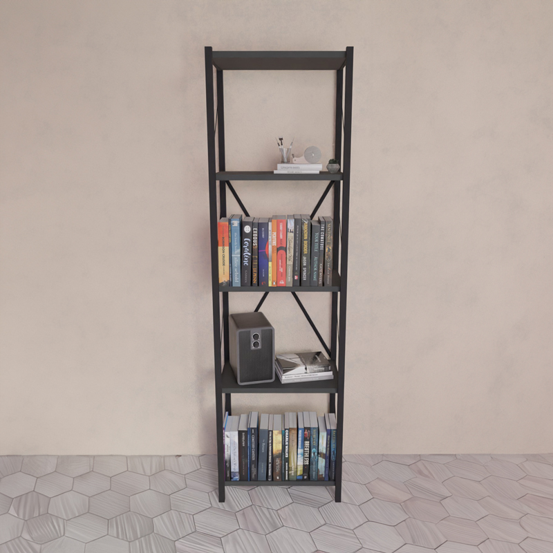 Bibliotekë Glase pakoworld melamine antracit-metal i zi 40x30x150cm