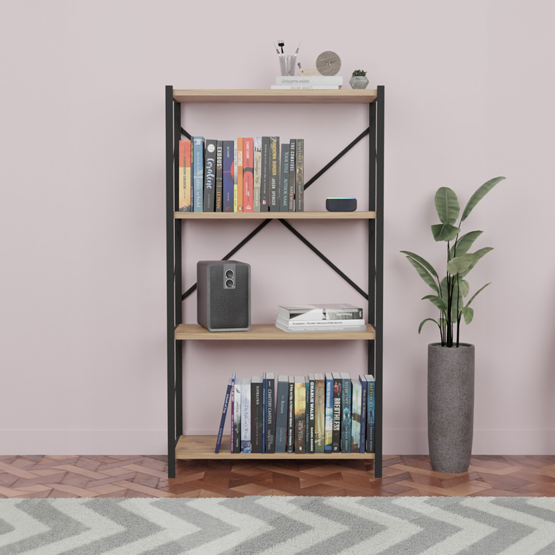Raft librash Jackrey pakoworld melamine lisi-metal i zi 63x30x114cm