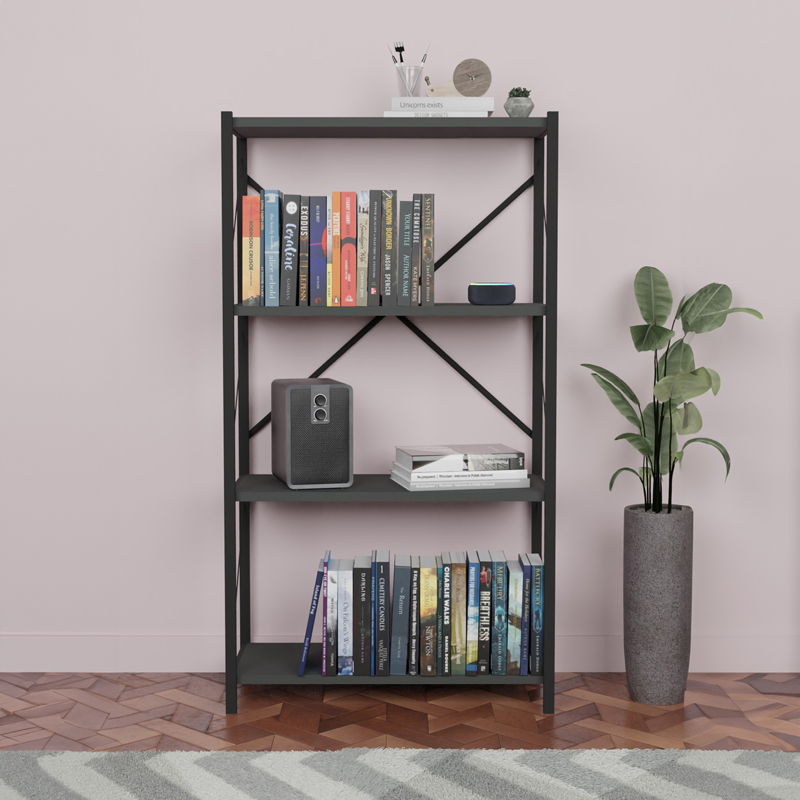 Bibliotekë Jackrey pakoworld melaminë antracit-metal i zi 63x30x114cm