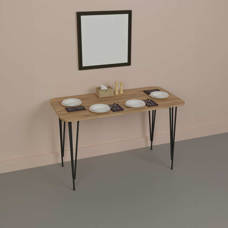 Tavolinë ngrënieje Palkon pakoworld melaminë lisi-metal i zi 120x60x73cm