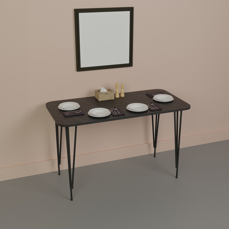 Tavolinë ngrënieje Palkon pakoworld melaminë mermeri i zi-metal i zi 120x60x73cm