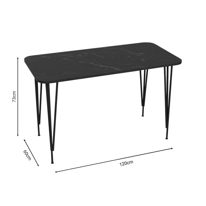 Tavolinë ngrënieje Palkon pakoworld melaminë mermeri i zi-metal i zi 120x60x73cm