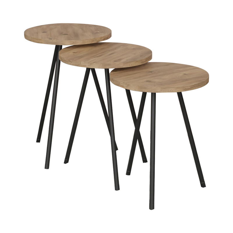 Set tavolinash kafeje Sebko pakoworld 3 copë melamine lisi-metal i zi
