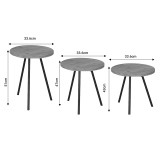 Set tavolinash kafeje Sebko pakoworld 3 copë melamine lisi-metal i zi