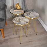 Tavolina anësore Wakmi pakoworld set 3 copë melamine mermer gri bezhë-metal i artë