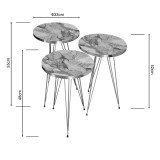 Tavolina anësore Wakmi pakoworld set 3 copë melamine mermer gri bezhë-metal i artë