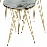 Tavolina anësore Wakmi pakoworld set 3 copë mermer i bardhë bezhë melamine-metal i artë
