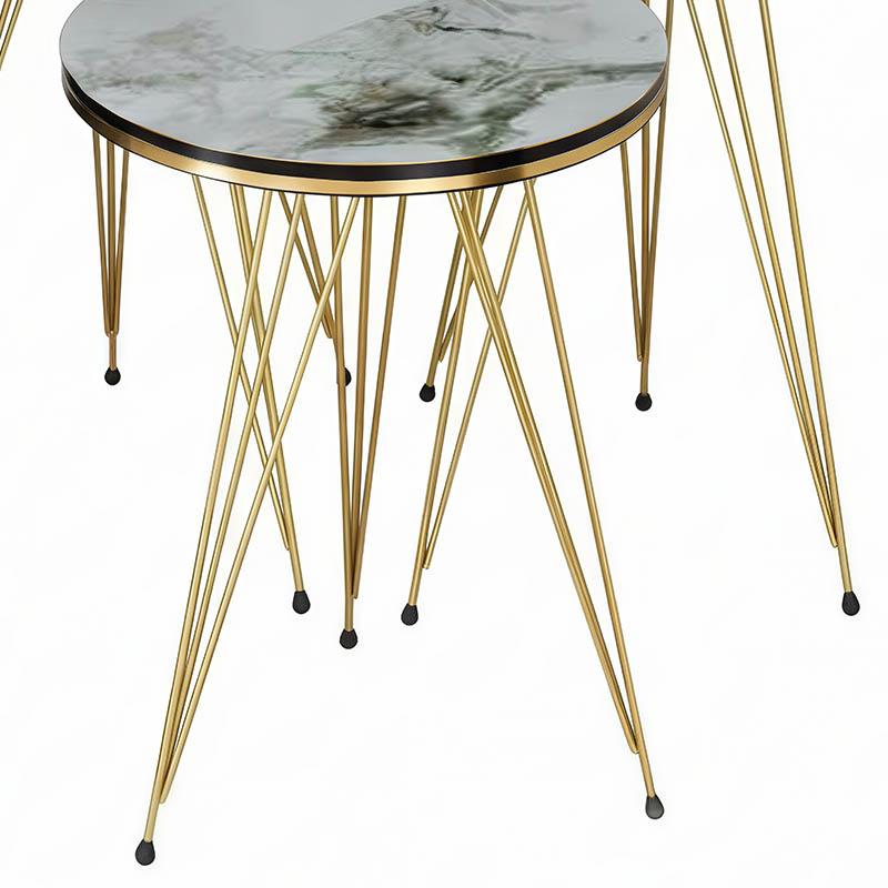 Tavolina anësore Wakmi pakoworld set 3 copë mermer i bardhë bezhë melamine-metal i artë