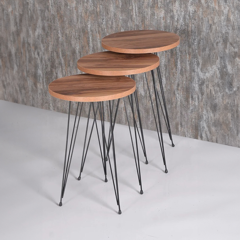 Tavolina anësore Wakmi pakoworld set 3 copë melamine natyrale-metal i zi