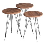 Tavolina anësore Wakmi pakoworld set 3 copë melamine natyrale-metal i zi