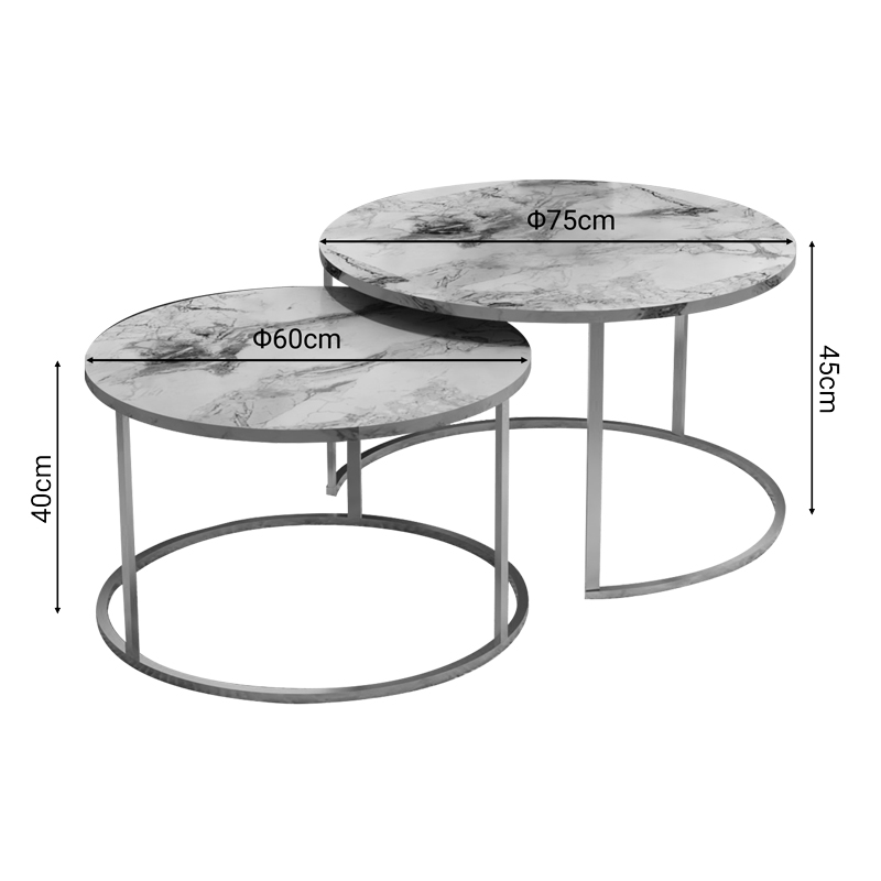 Tavolina kafeje Solme pakoworld set 2 copë melaminë mermeri i bardhë-metal i artë