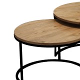 Tavolina kafeje Solme pakoworld set 2 copë melaminë natyrale-metal i zi