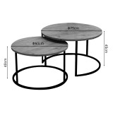 Tavolina kafeje Solme pakoworld set 2 copë melaminë natyrale-metal i zi